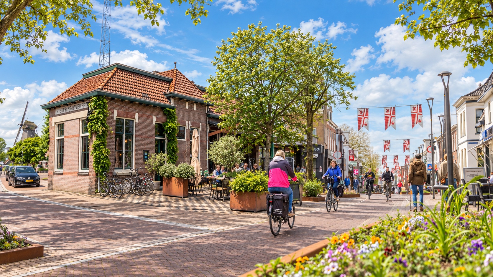 Samengesteld straatbeeld met kenmerkende delen van Noordwolde en Wolvega